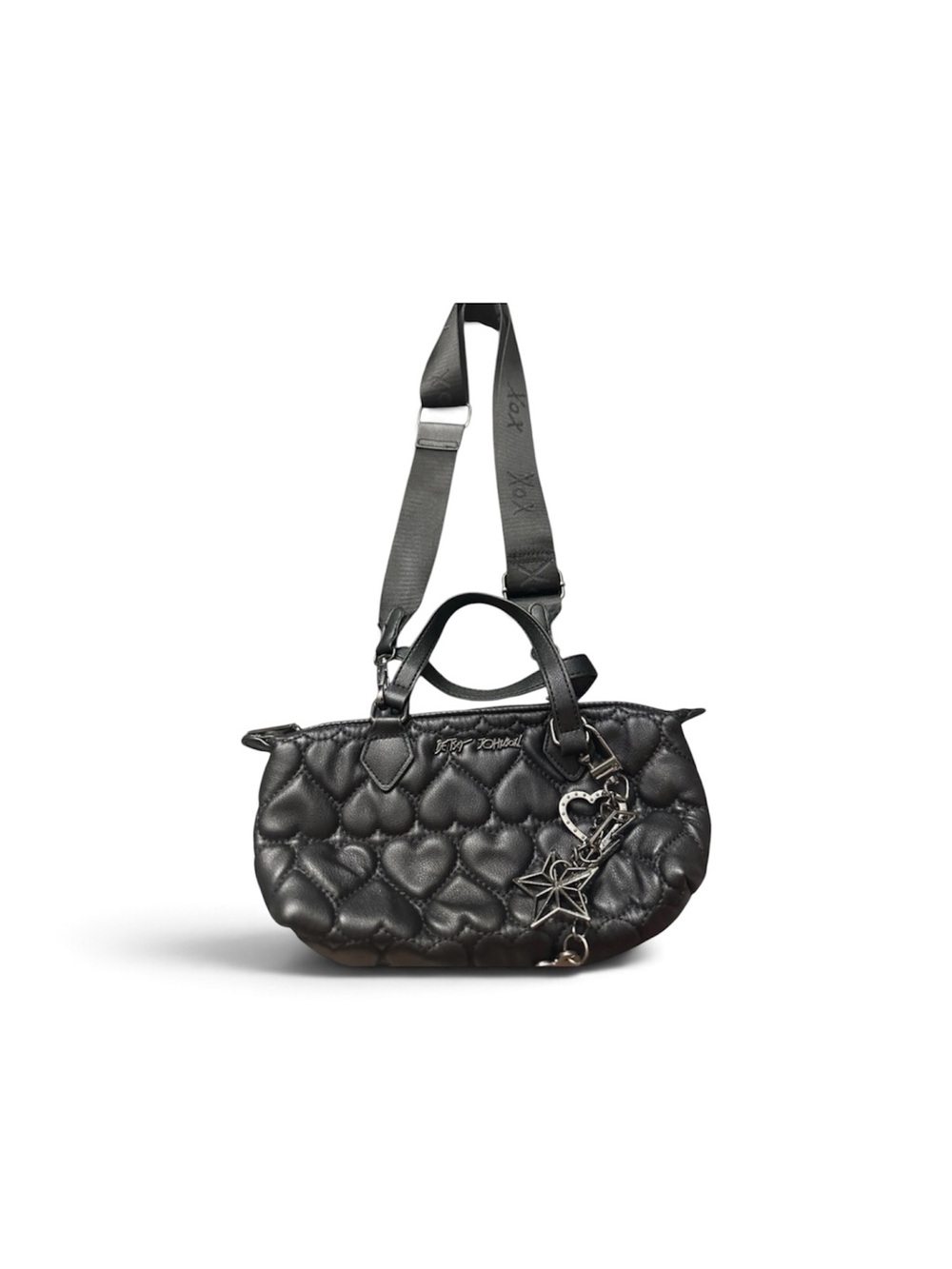 Betsey Johnson Black Quilted Heart Mini Satchel & Bag Charms